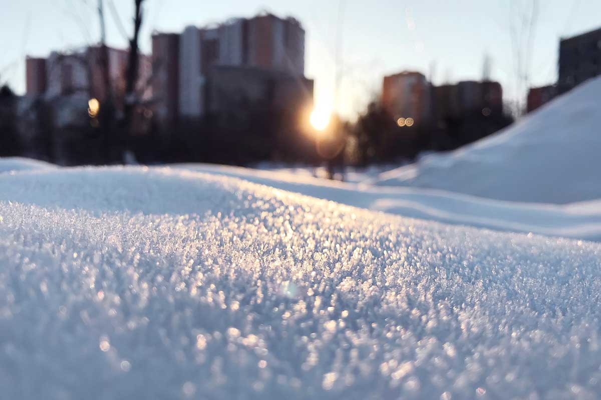 Sparkling Winter Snow Drifts At Sunset
